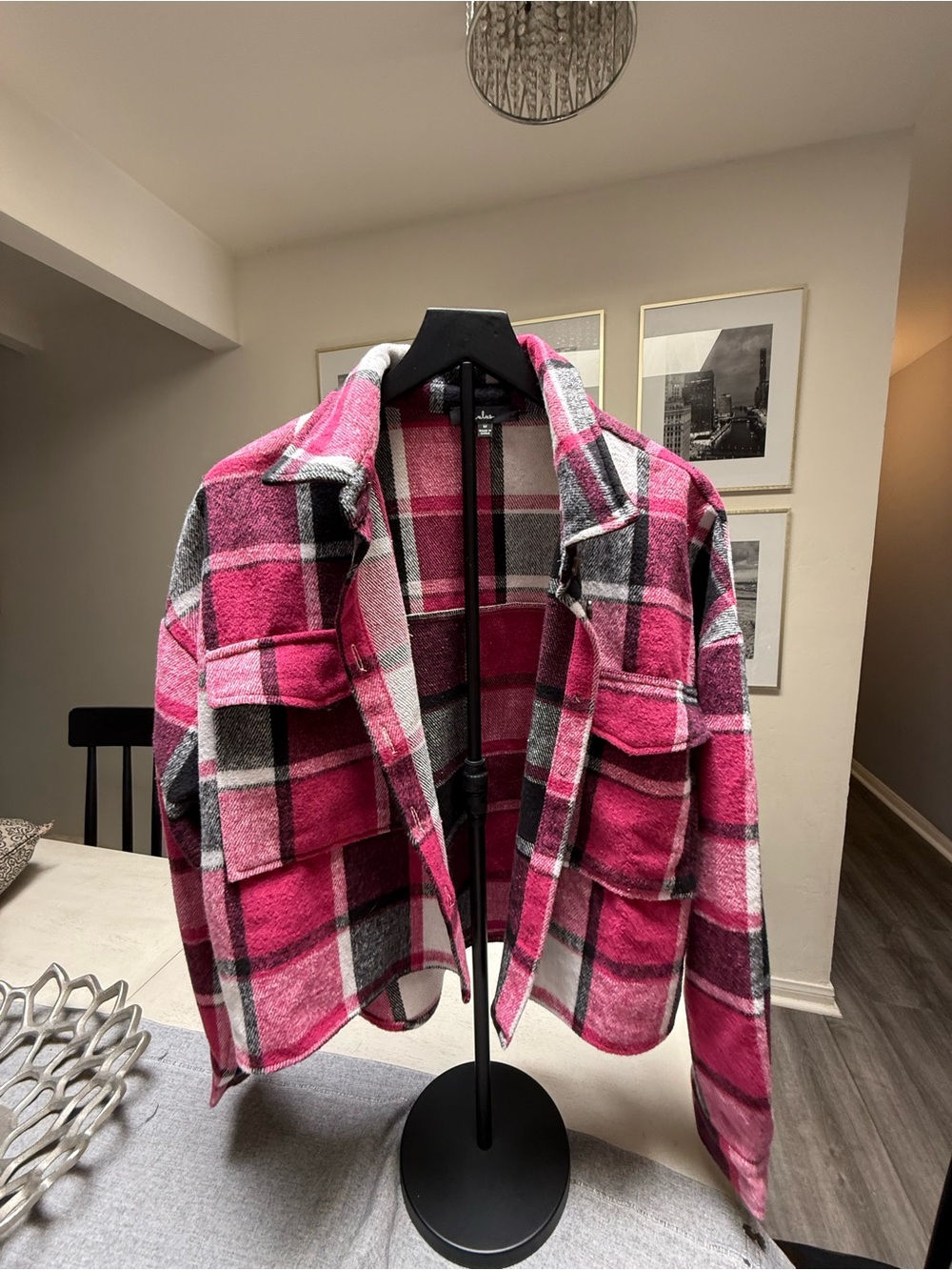 Lulu's Pink and Gray Plaid Utility Shacket